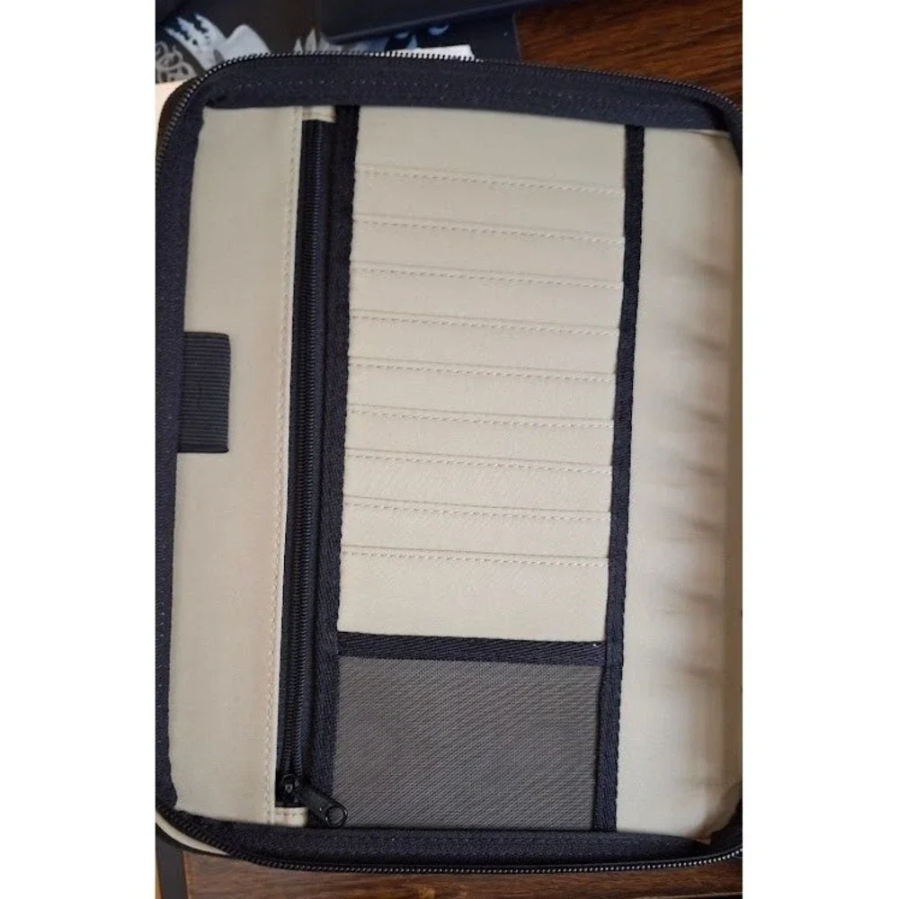 Franklin Covey Zipper Planner Binder 7 Ring Tan Black Canvas Mesh Organizer